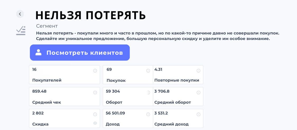 С помощью RFM-сегментов вы сможете выявить группу клиентов, которая находится в зоне риска оттока.